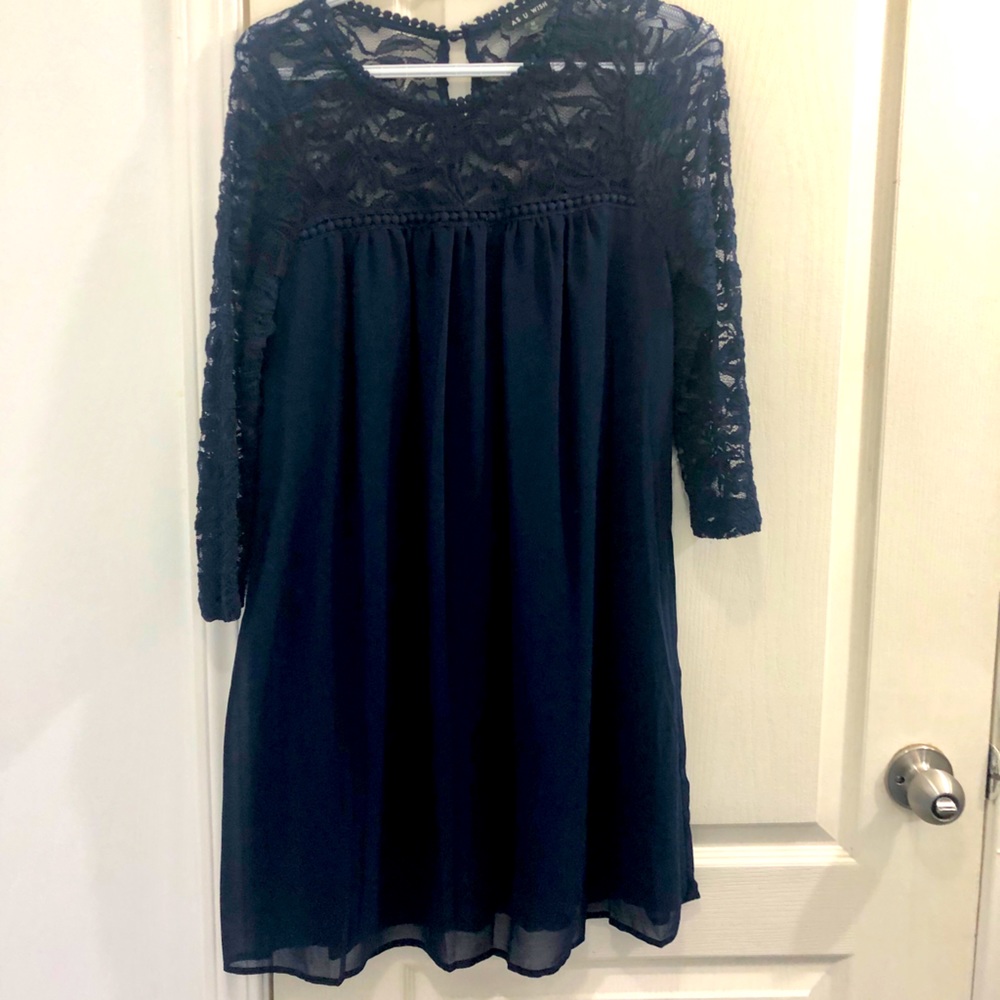 Navy lace sleeve dress